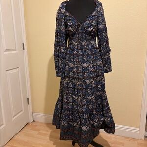 Sea New York Navy Floral bird print Long Sleeve Dress size 10
